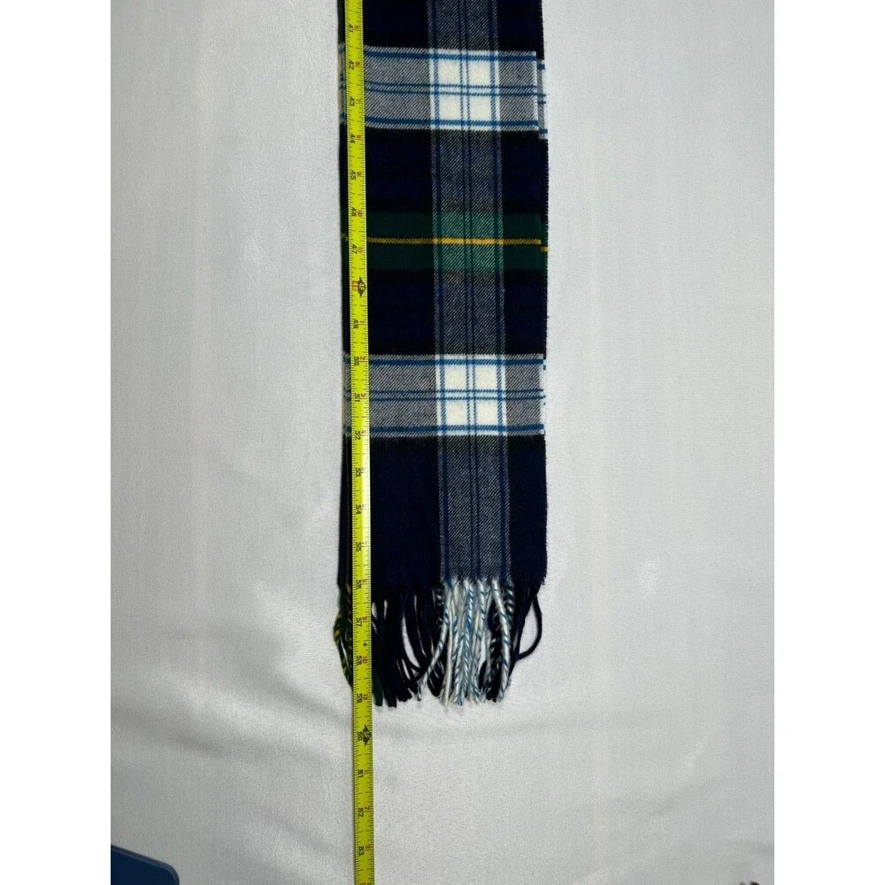 V. Fraas Cashmink Acrylic Scarf Check Plaid Blue Green White